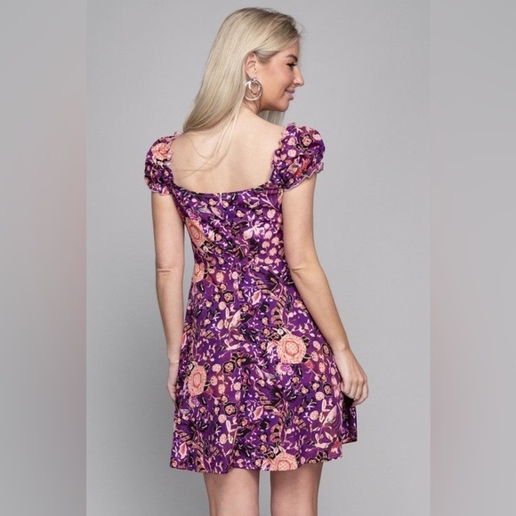 Adorable Impression Mini Purple Floral Puff Sleeve Dress - Picture 5 of 6